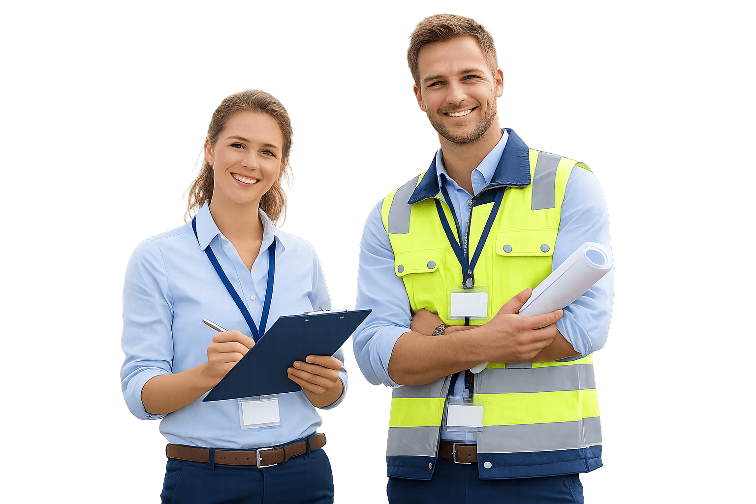 Image of a woamn with a clipboard and a man in a vest surveying a Surge micro grid